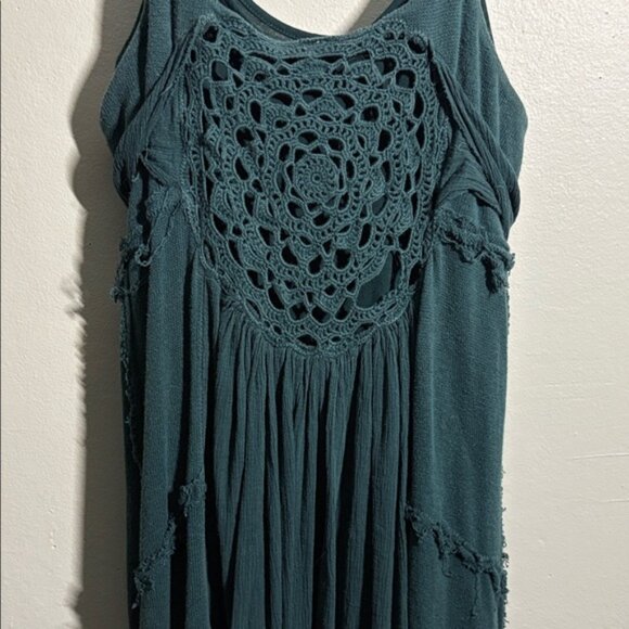 Rare vintage free people distressed slip midi Dress with crochet detail M FIRM - Picture 3 of 9